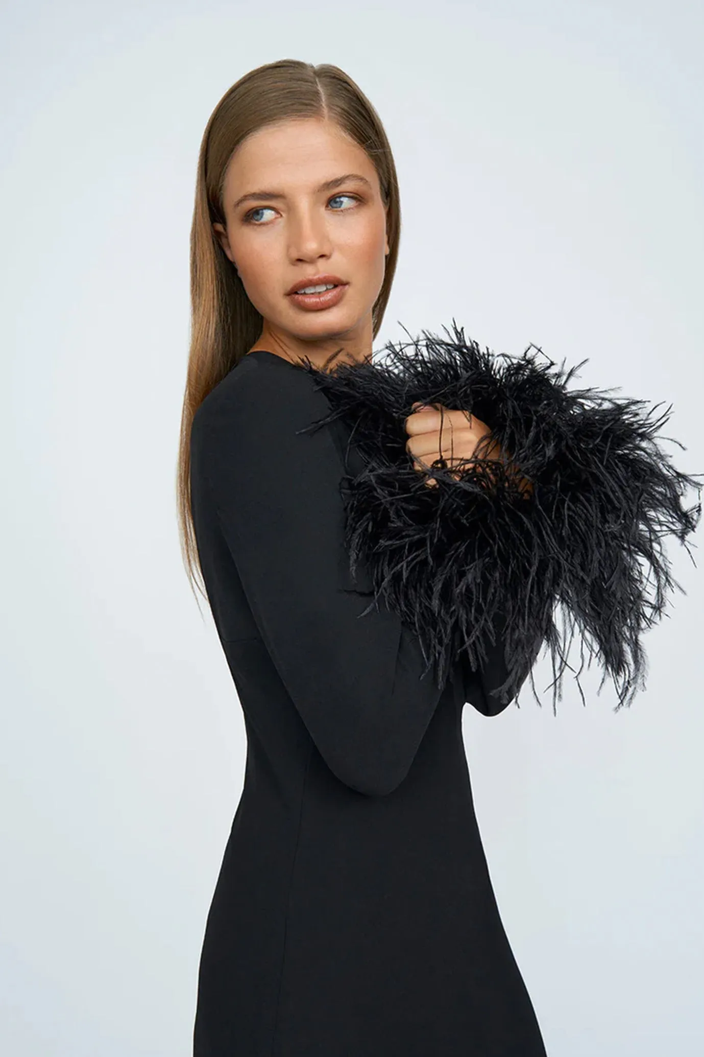 Miranda Feather Cuff Full Length Dress By Johnny