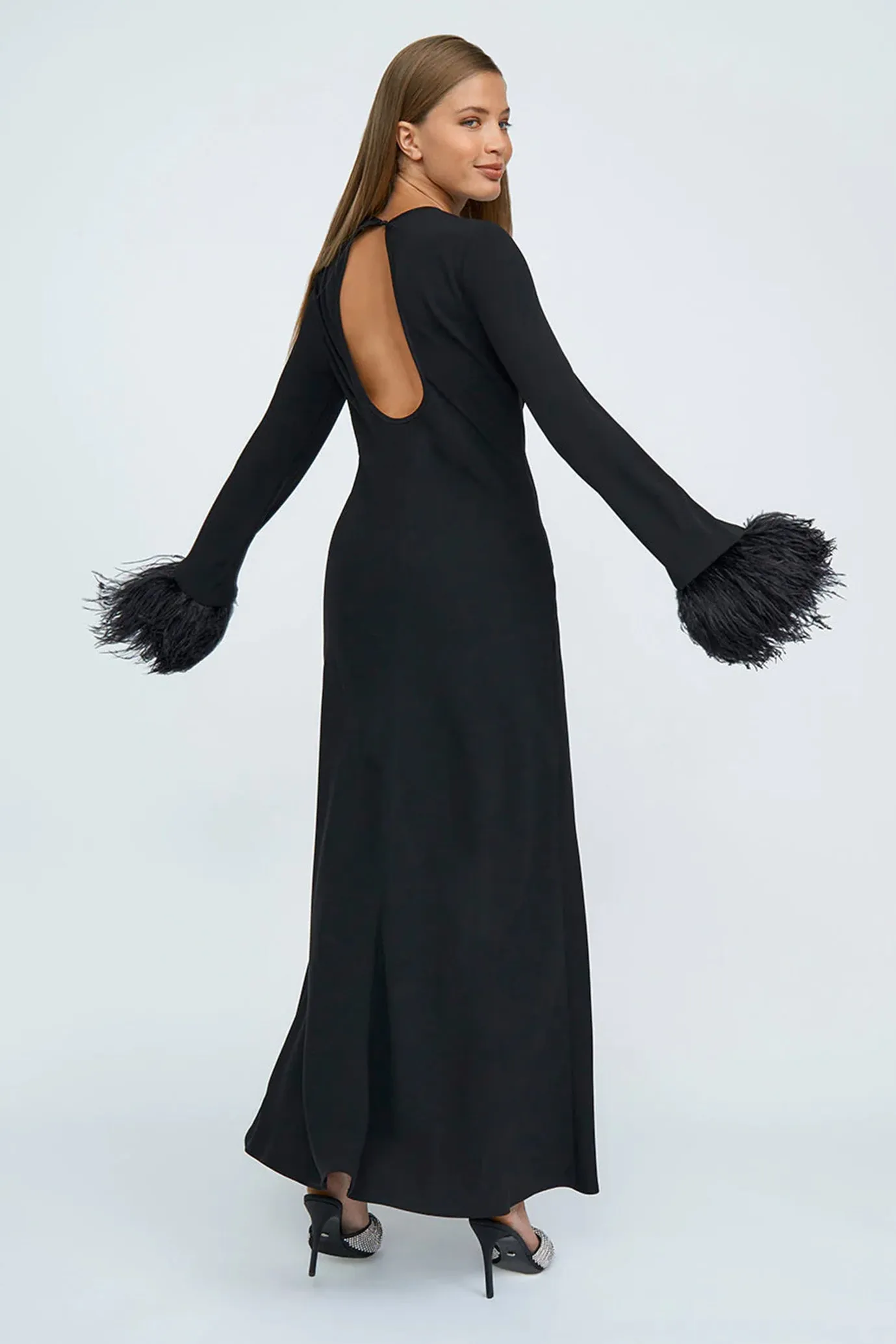 Miranda Feather Cuff Full Length Dress By Johnny