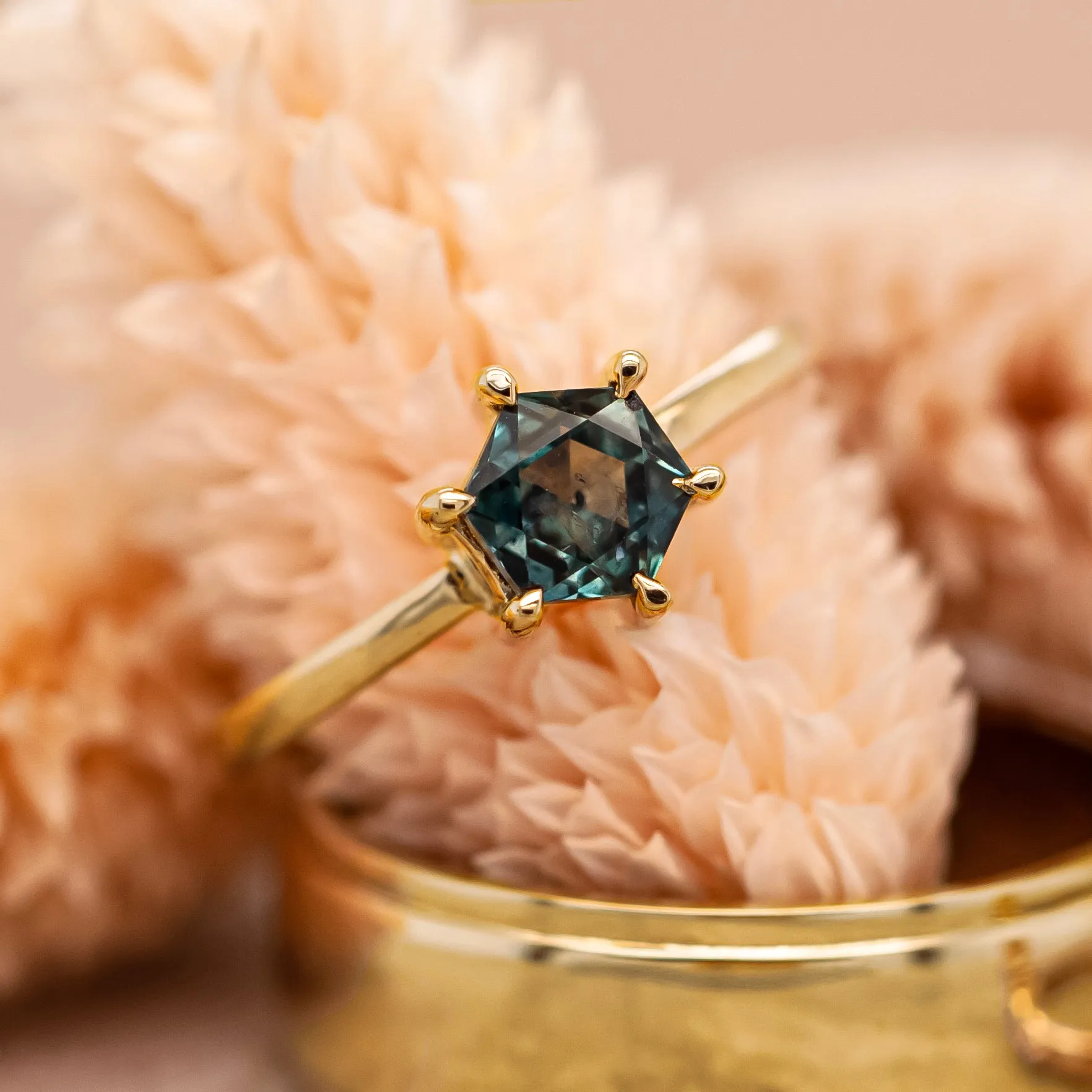 Montana Sapphire Hexagon Solitaire Ring