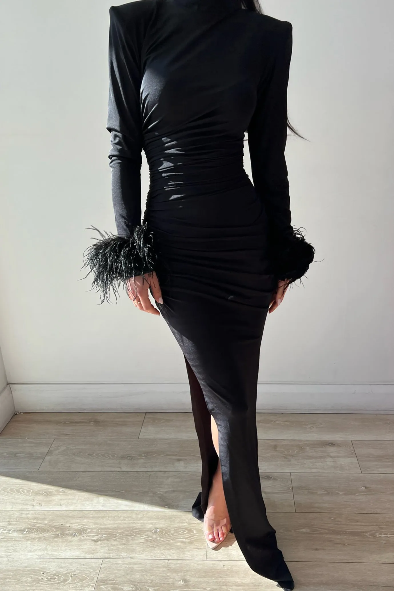 Naomi Feather Gown Black by HSH