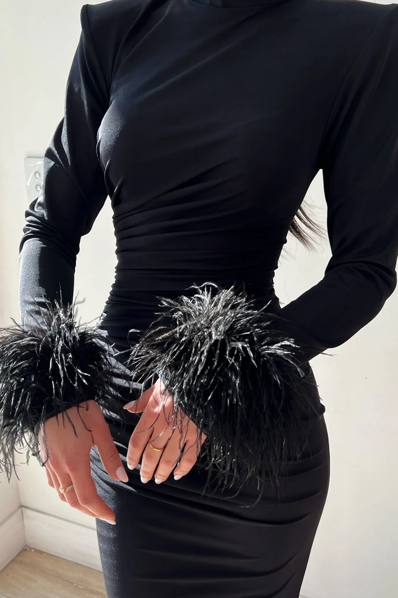 Naomi Feather Gown Black by HSH