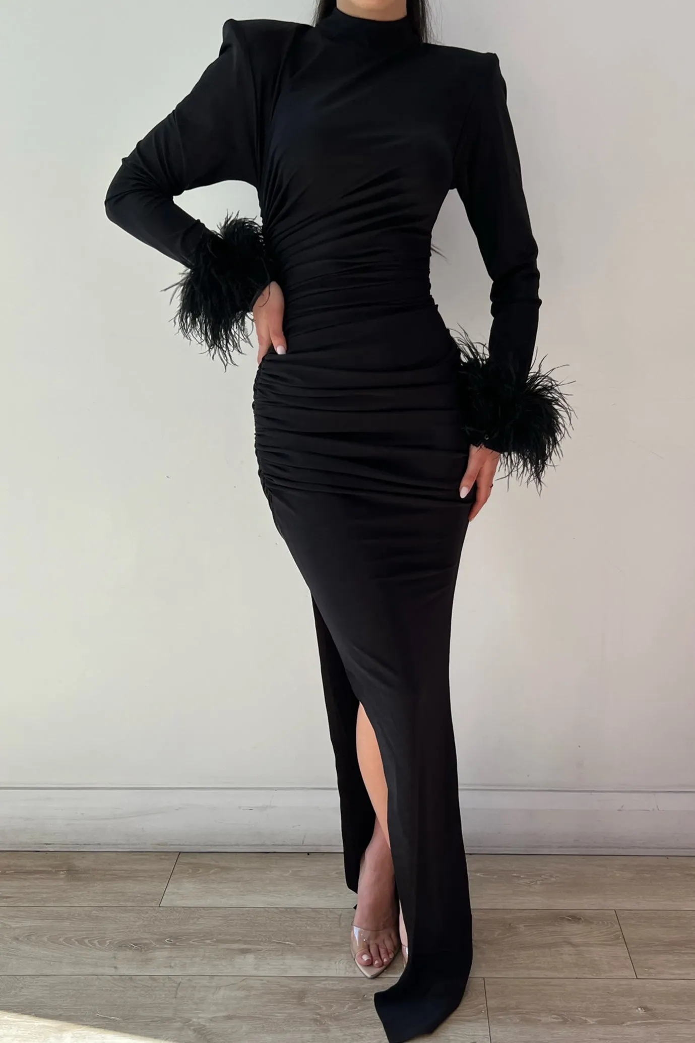 Naomi Feather Gown Black by HSH
