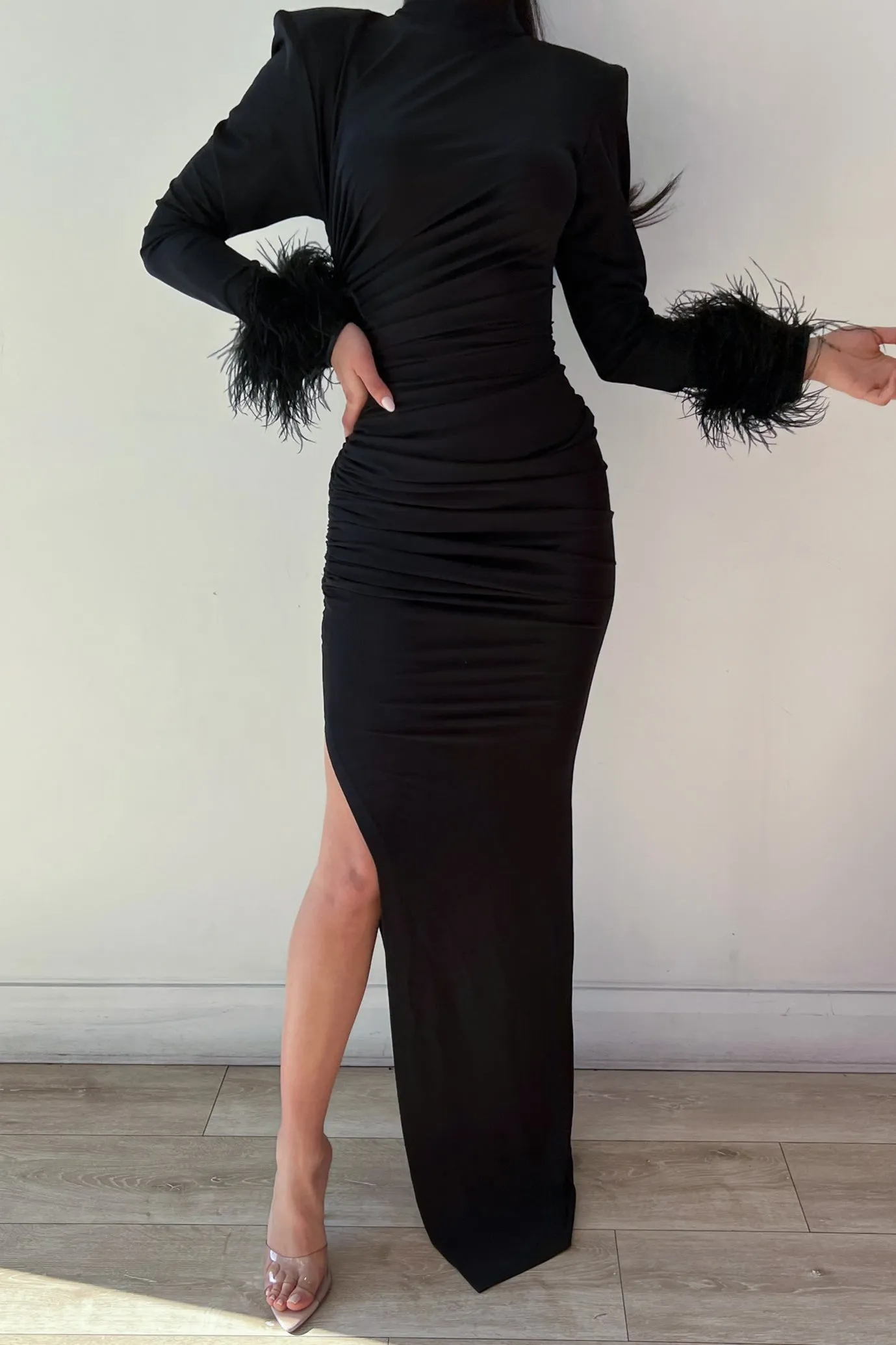 Naomi Feather Gown Black by HSH