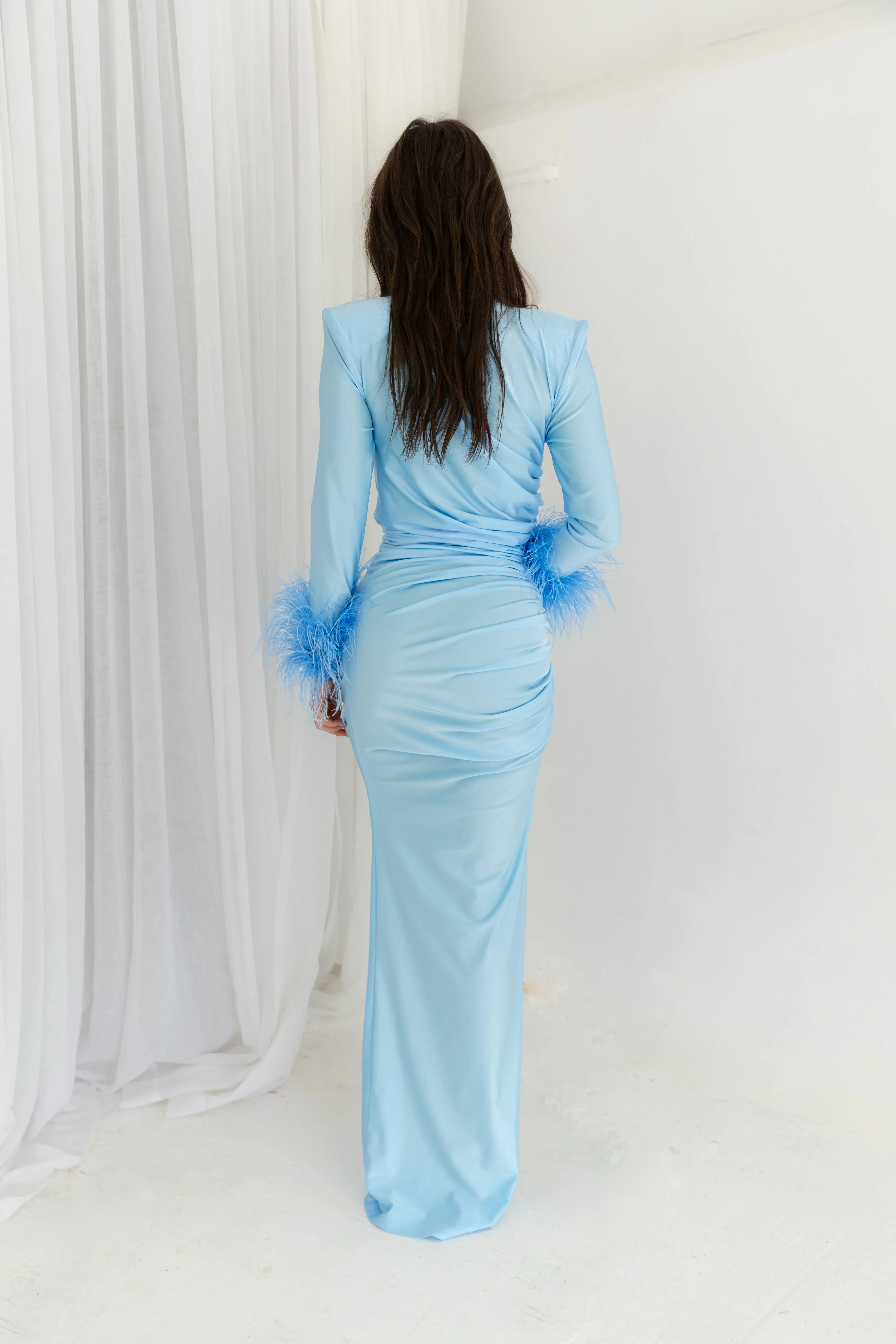 Naomi Feather Gown Blue by HSH