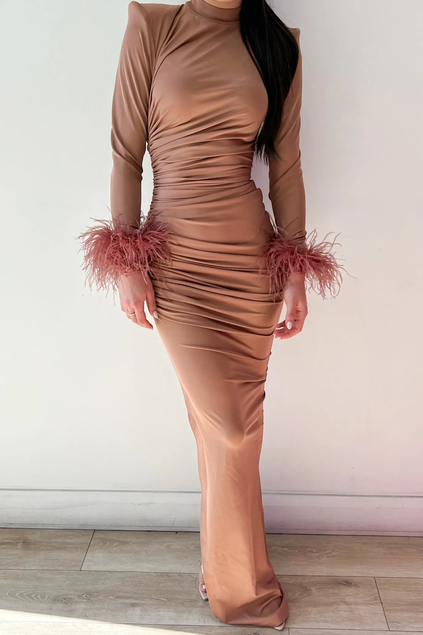 Naomi Feather Gown Brown by HSH
