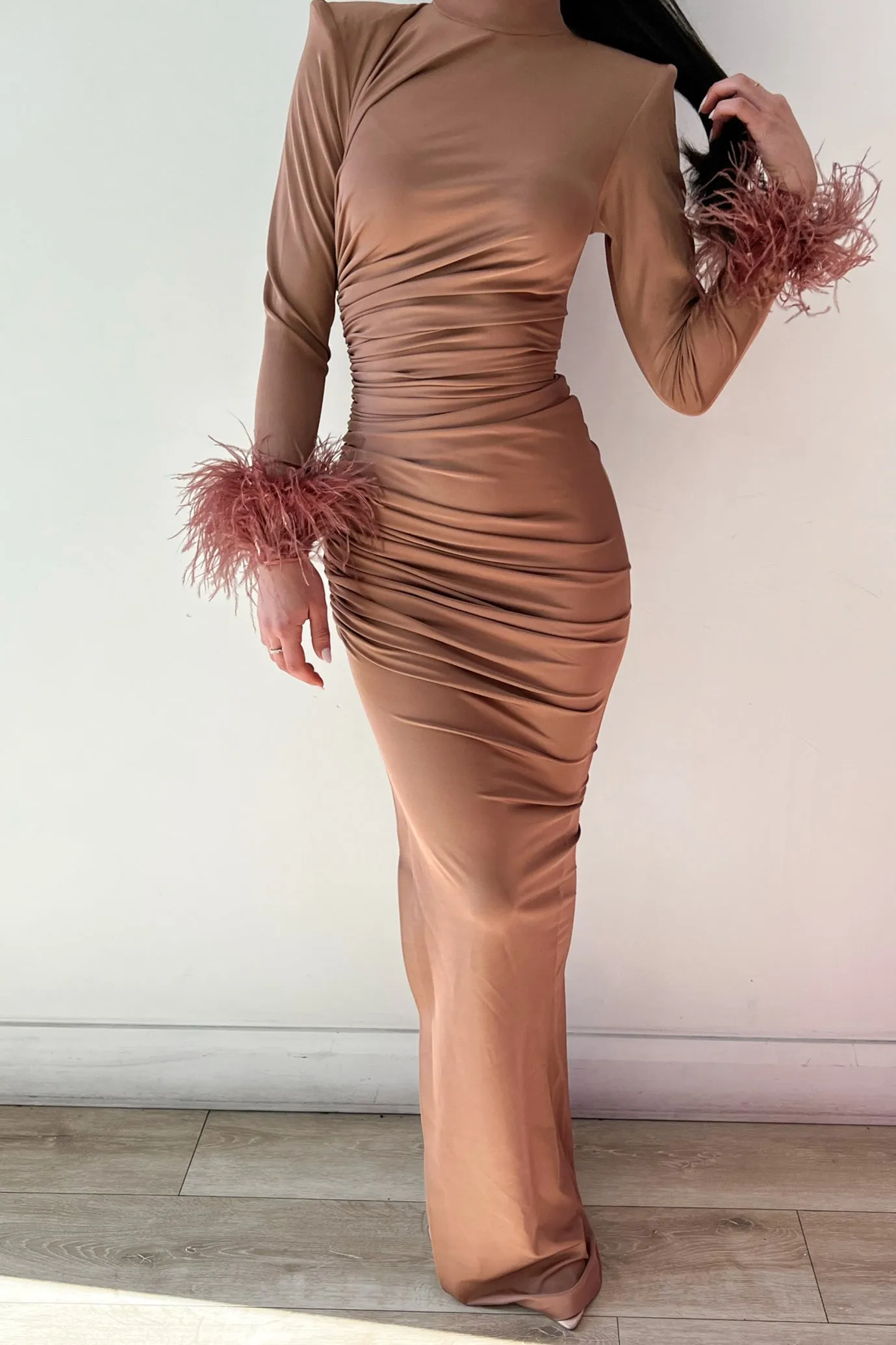 Naomi Feather Gown Brown by HSH