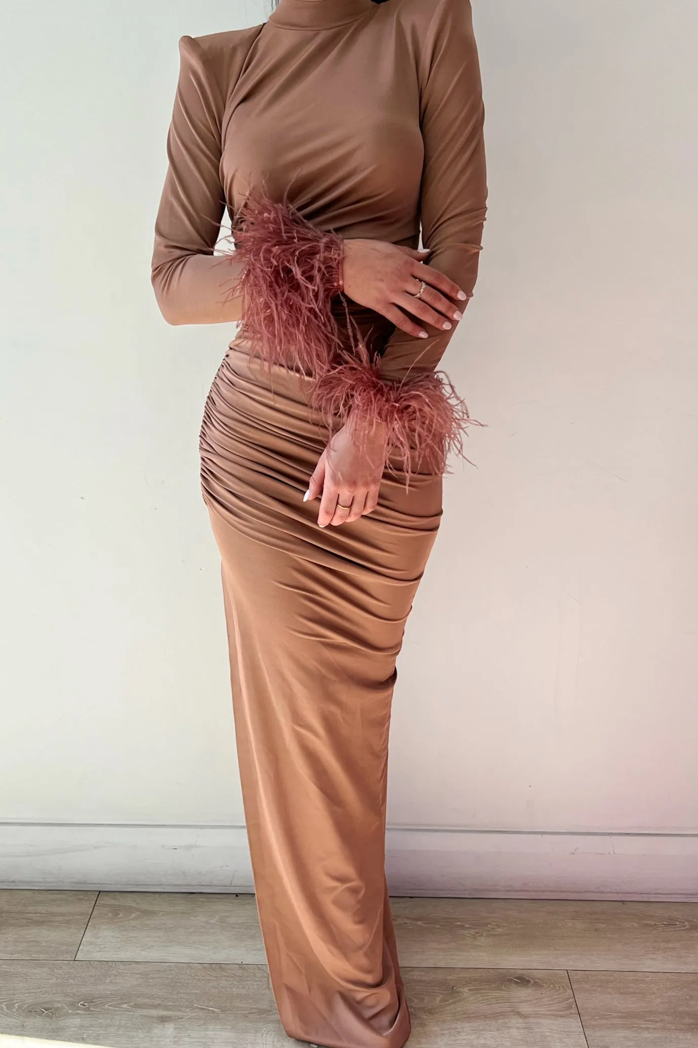 Naomi Feather Gown Brown by HSH