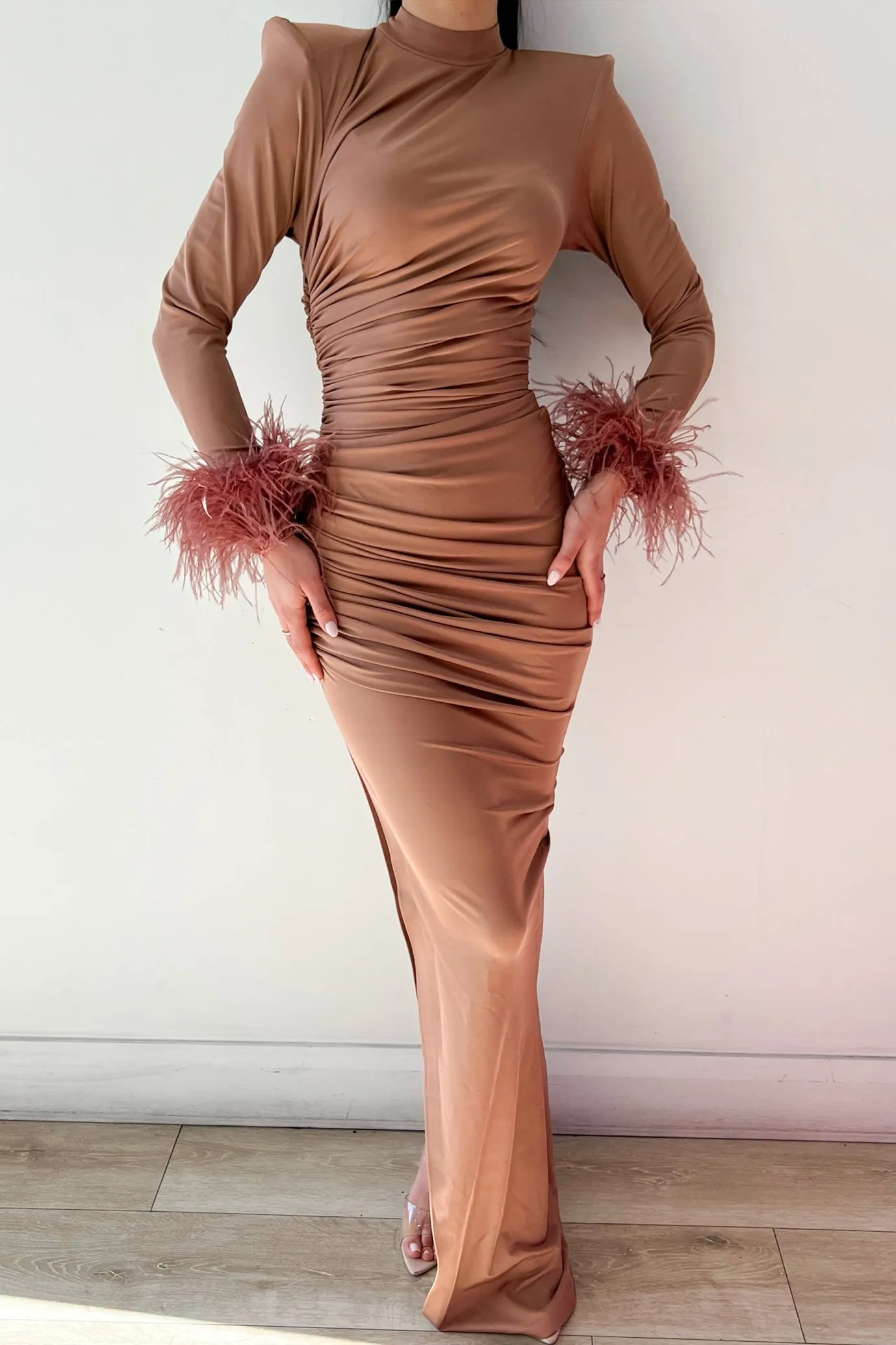 Naomi Feather Gown Brown by HSH