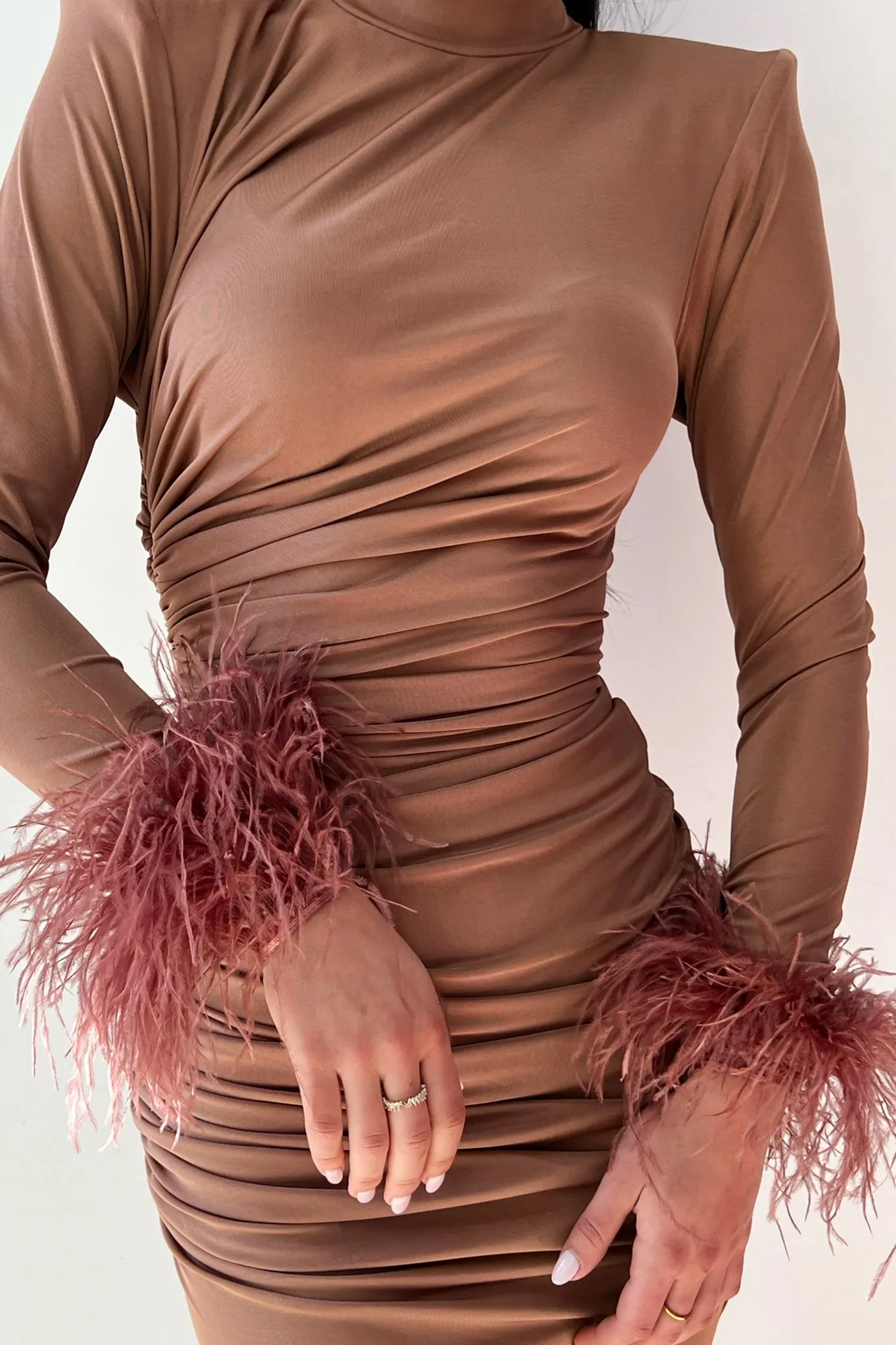Naomi Feather Gown Brown by HSH