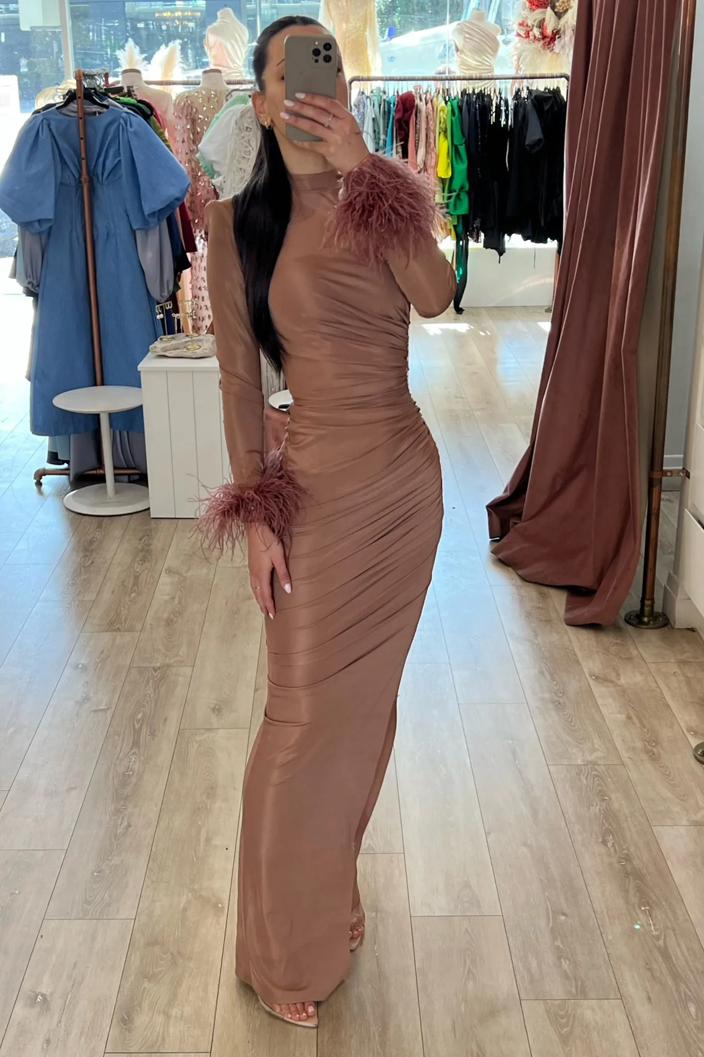 Naomi Feather Gown Brown by HSH