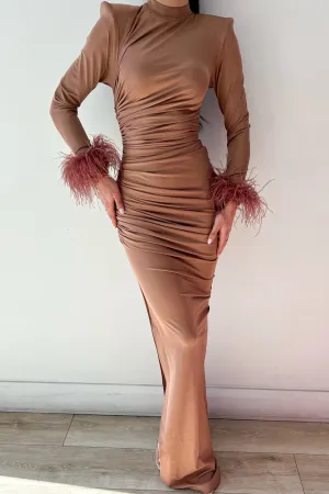 Naomi Feather Gown Brown by HSH