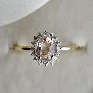 Oval Peach Sapphire Halo Engagement Ring
