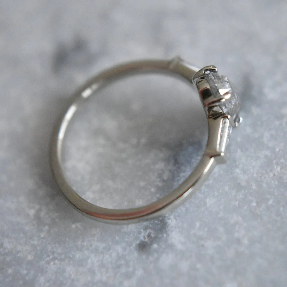 Oval Salt & Pepper Diamond Engagement Ring with Tapered Baguettes
