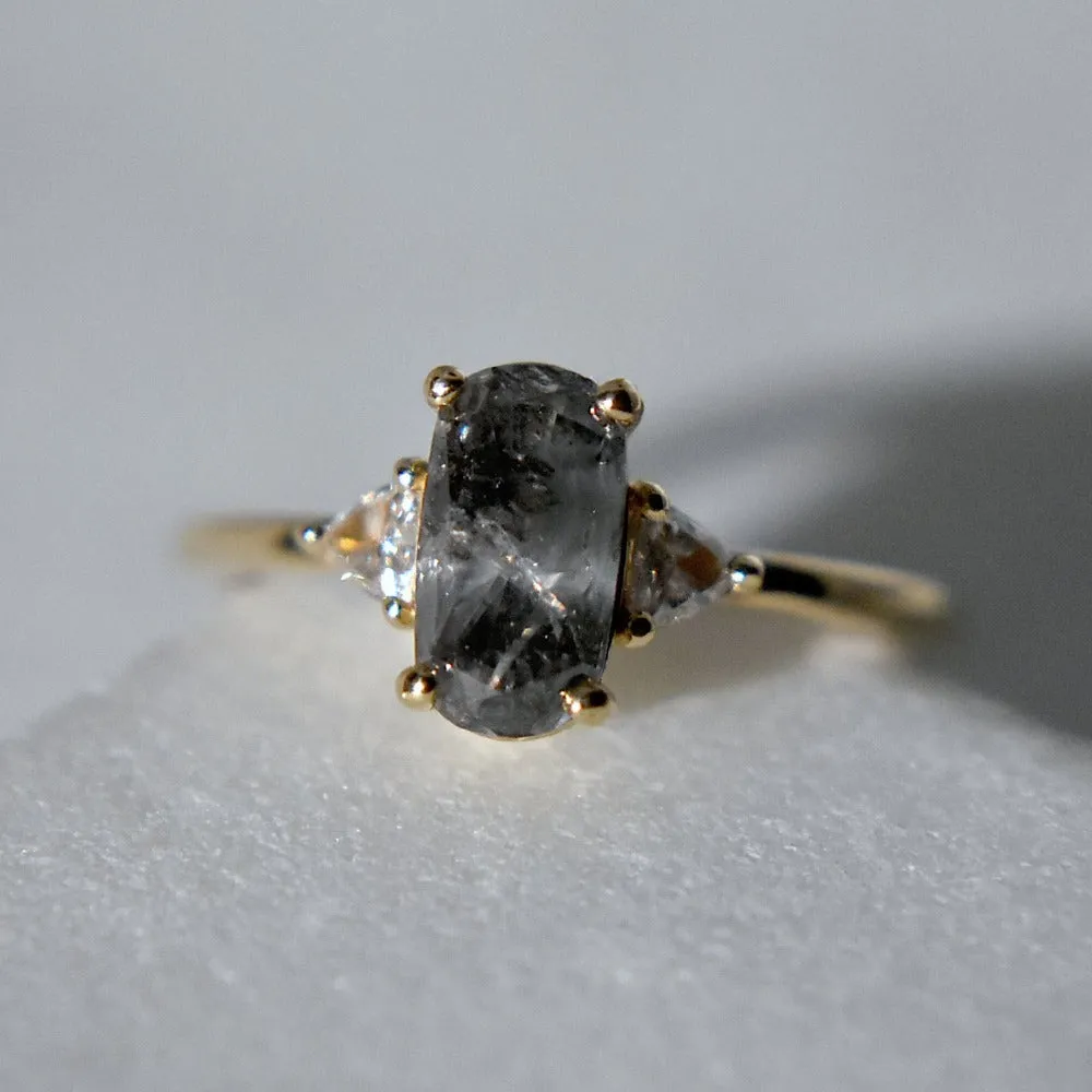 Oval Salt & Pepper Diamond Ring