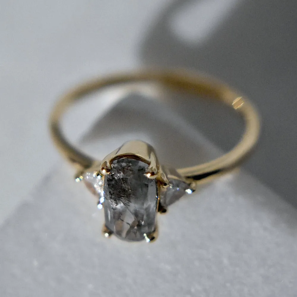 Oval Salt & Pepper Diamond Ring