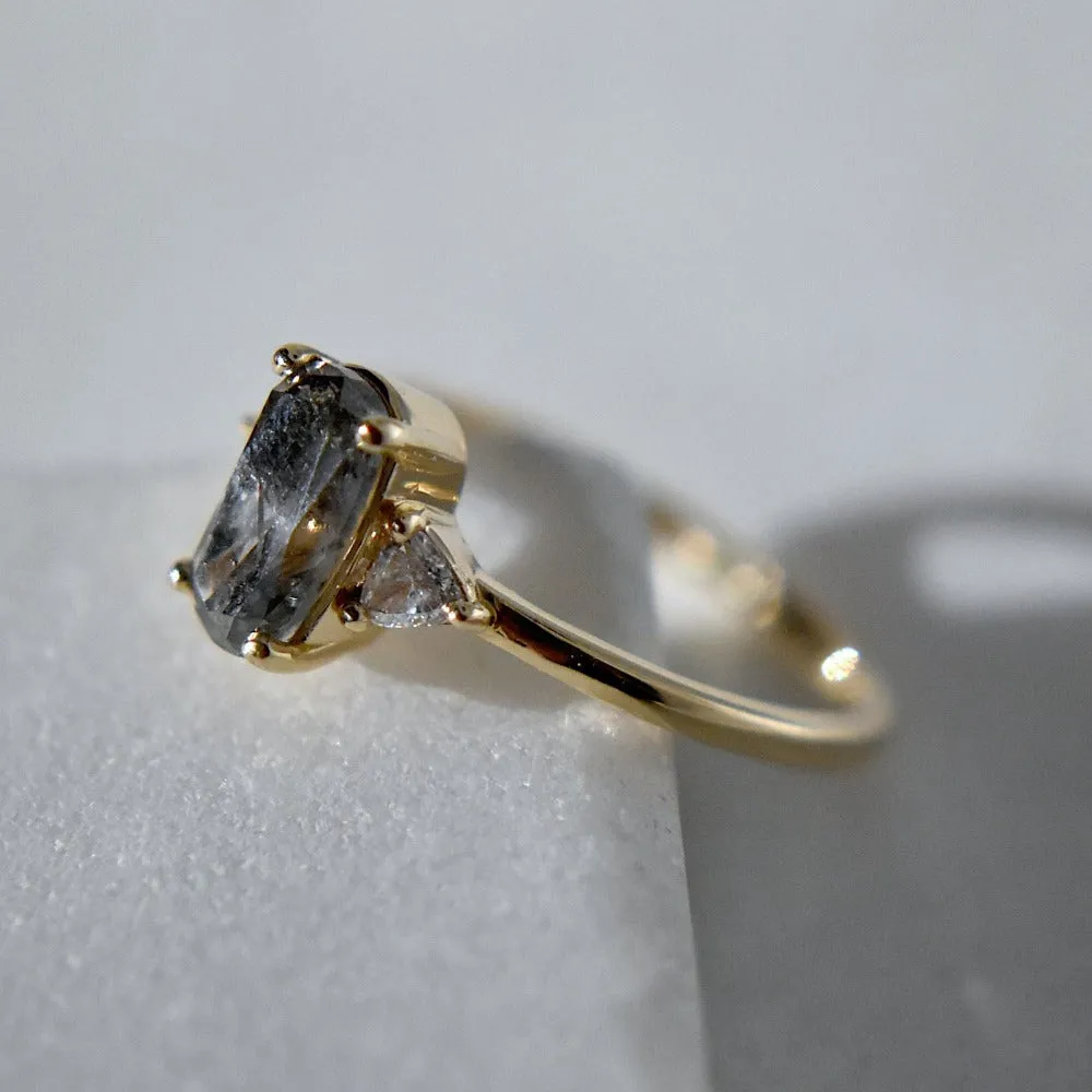 Oval Salt & Pepper Diamond Ring