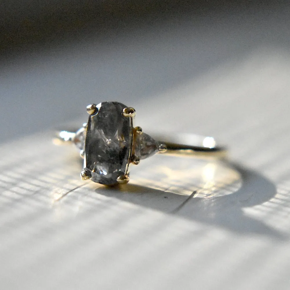 Oval Salt & Pepper Diamond Ring
