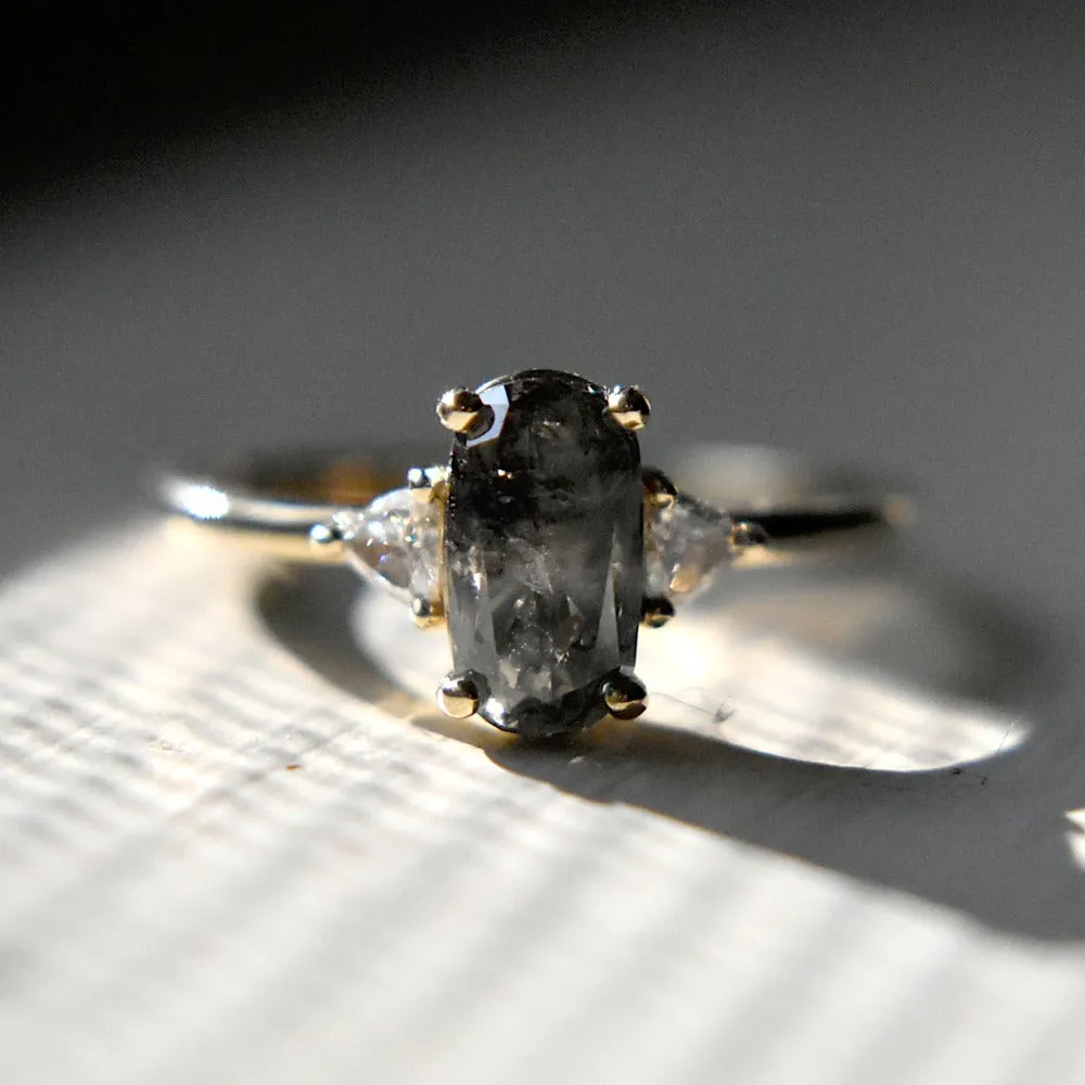 Oval Salt & Pepper Diamond Ring