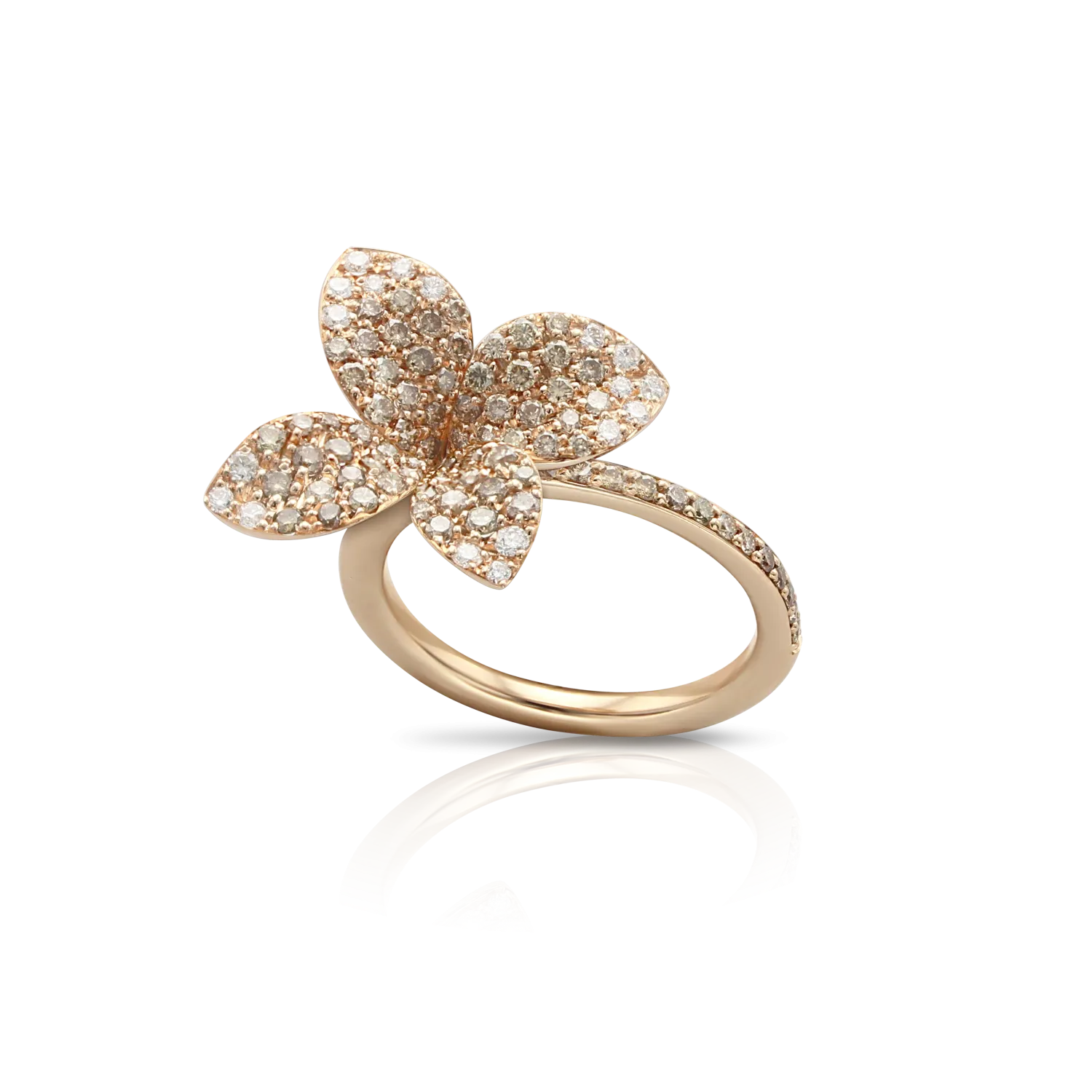 Pasquale Bruni Petit Garden 18ct Rose Gold White and Champagne Diamond Medium Flower Ring