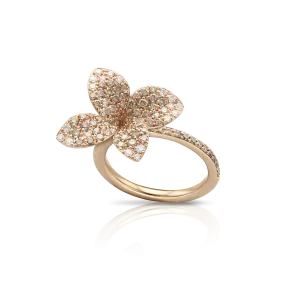 Pasquale Bruni Petit Garden 18ct Rose Gold White and Champagne Diamond Medium Flower Ring