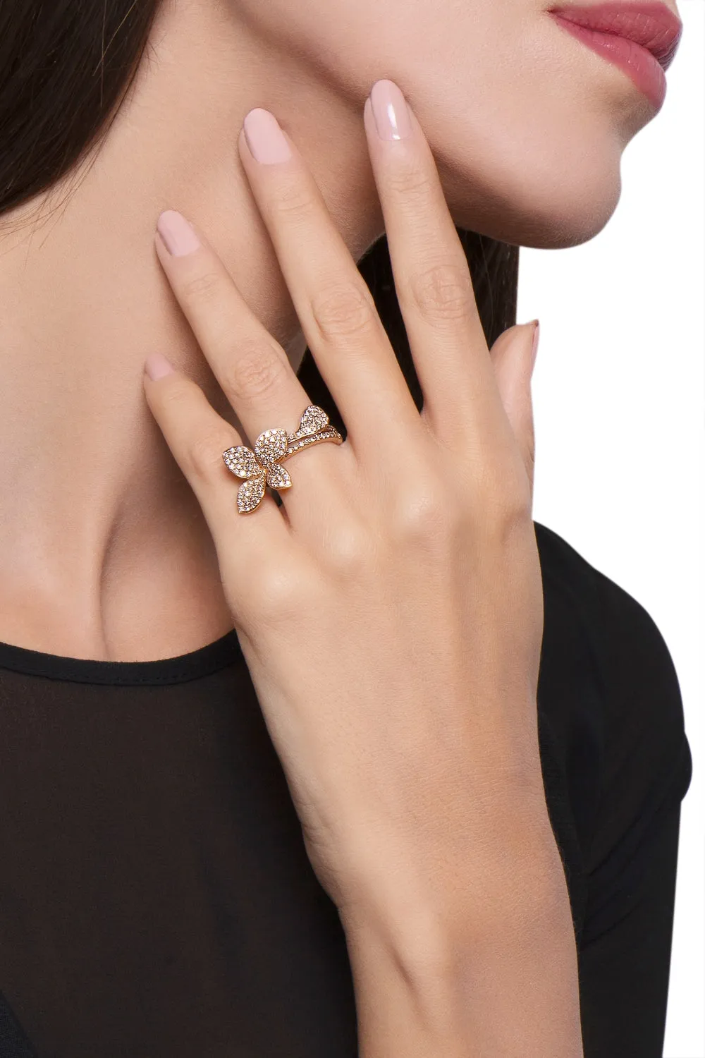 Pasquale Bruni Petit Garden 18ct Rose Gold White and Champagne Diamond Medium Flower Ring