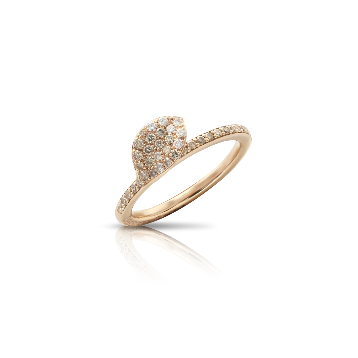 Pasquale Bruni Petit Garden 18ct Rose Gold White and Champagne Diamond Single Leaf Ring