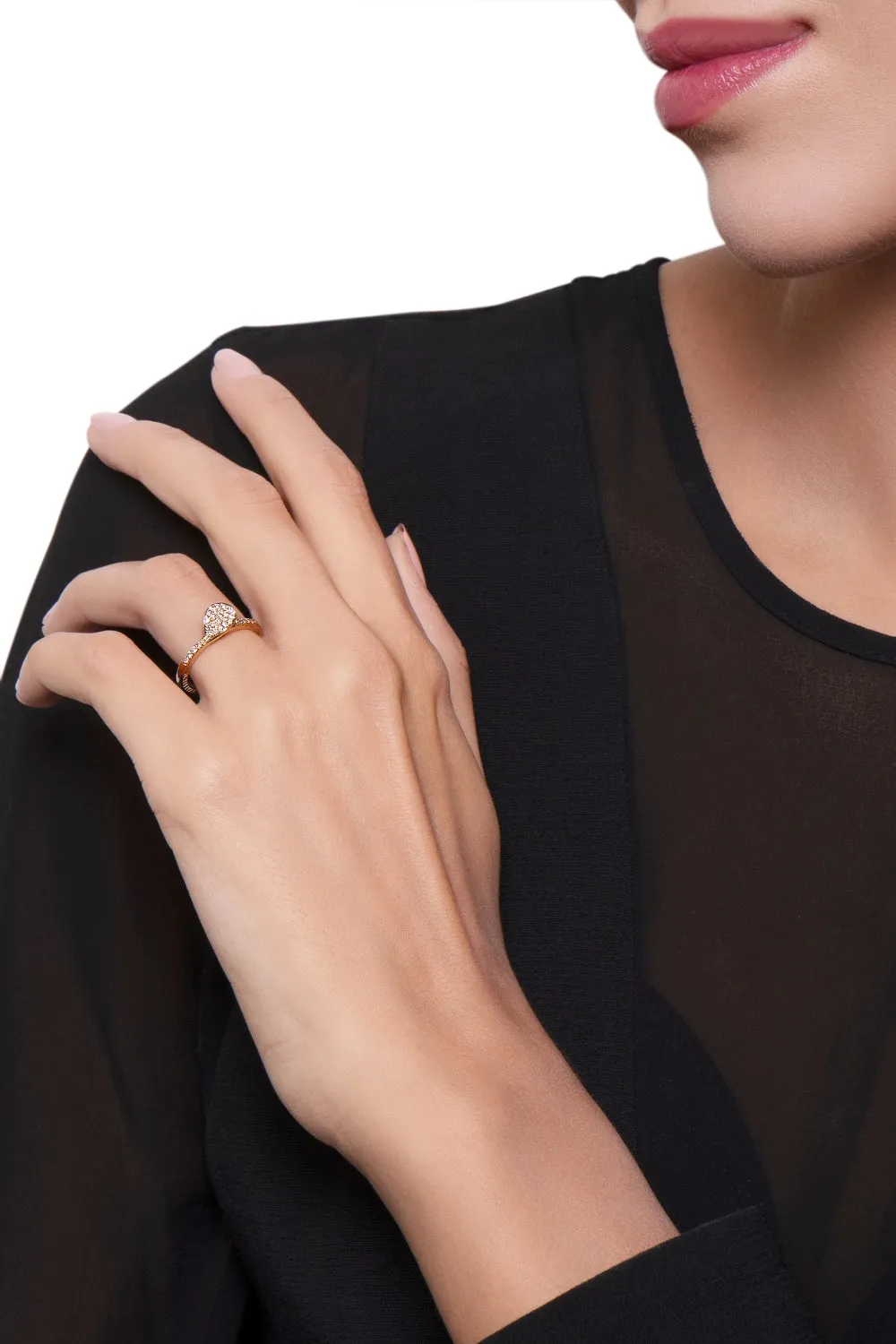 Pasquale Bruni Petit Garden 18ct Rose Gold White and Champagne Diamond Single Leaf Ring