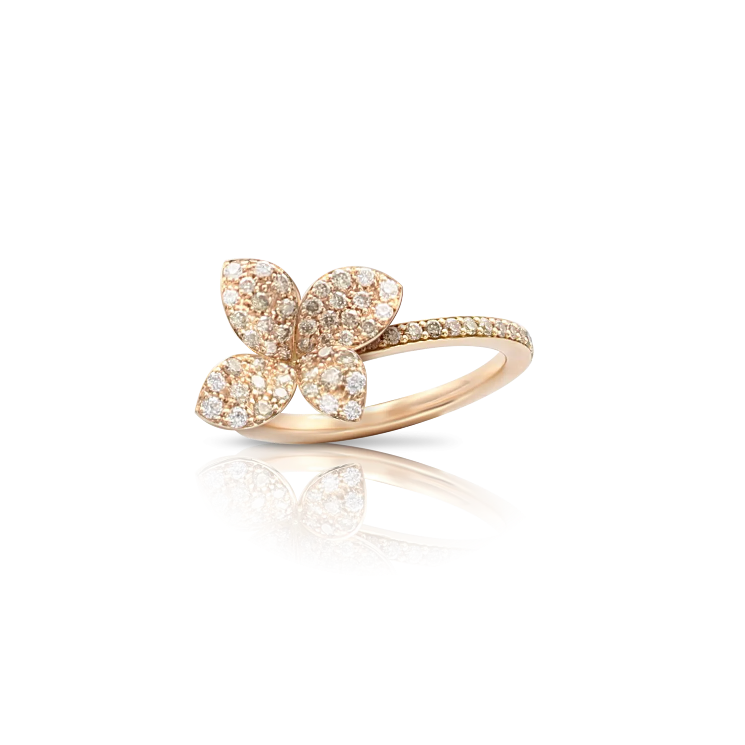 Pasquale Bruni Petit Garden 18ct Rose Gold White and Champagne Diamond Small Flower Ring