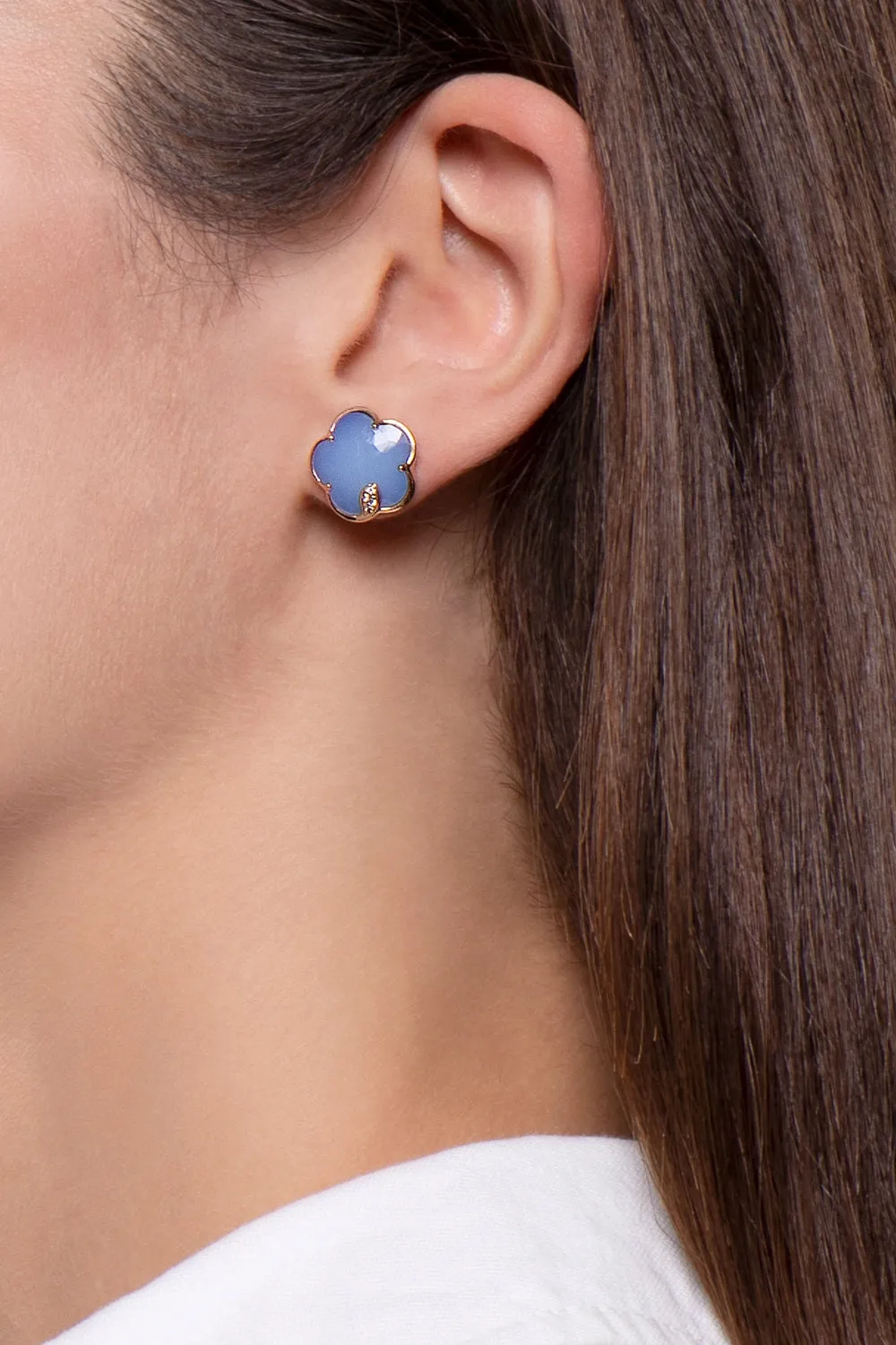 Pasquale Bruni Petit Joli 18ct Rose Gold Diamond Agate Lapis Lazuli Doublet Stud Earrings