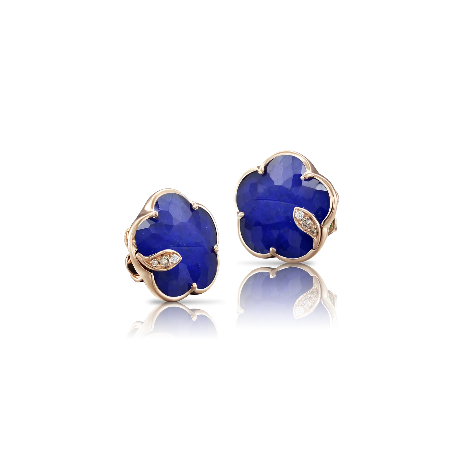 Pasquale Bruni Petit Joli 18ct Rose Gold Diamond Rock Crystal Lapis Lazuli Doublet Stud Earrings