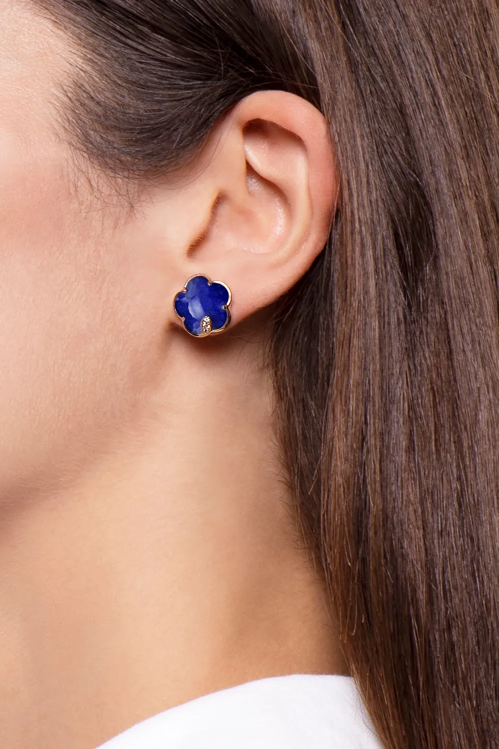 Pasquale Bruni Petit Joli 18ct Rose Gold Diamond Rock Crystal Lapis Lazuli Doublet Stud Earrings