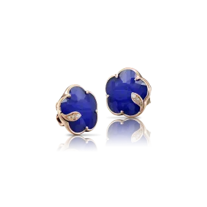 Pasquale Bruni Petit Joli 18ct Rose Gold Diamond Rock Crystal Lapis Lazuli Doublet Stud Earrings