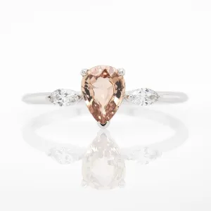 Pear-Shaped Peach Sapphire Engagement Ring with Diamond Accents