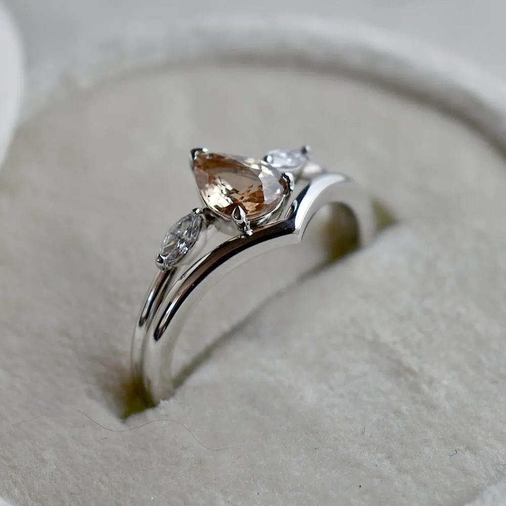 Pear-Shaped Peach Sapphire Engagement Ring with Diamond Accents