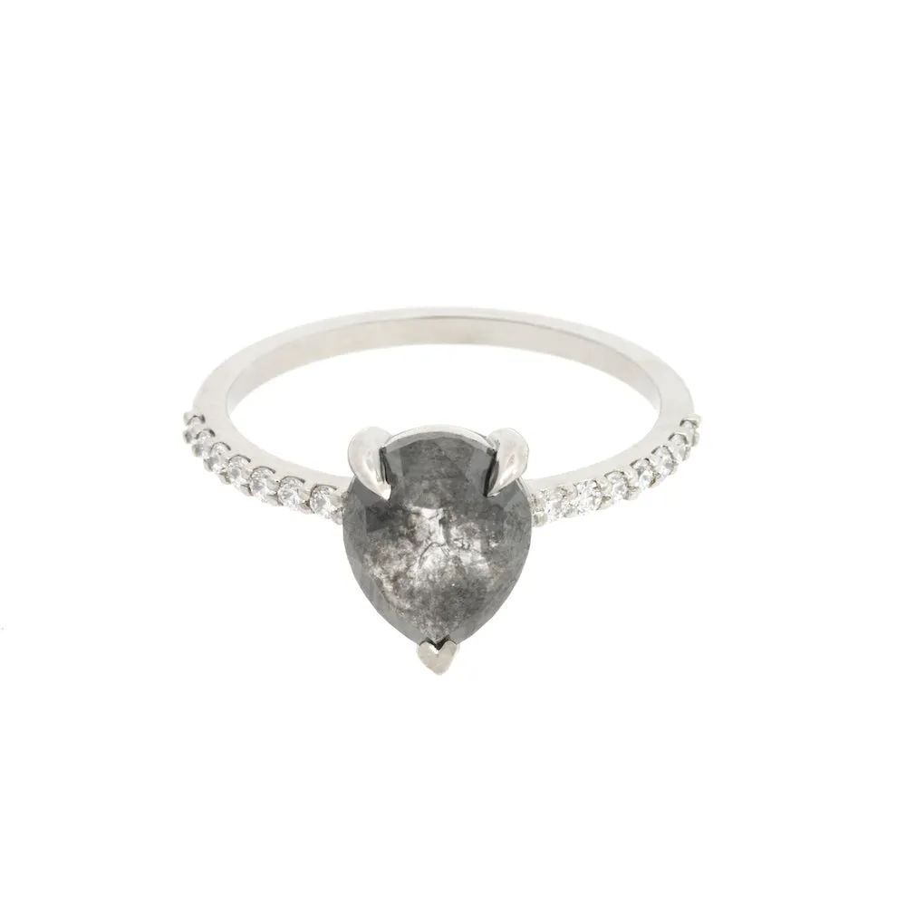 Pear Shaped Salt & Pepper Diamond Solitaire