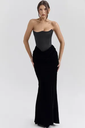 Persephone Black Velvet Strapless Maxi Dress by House of CB