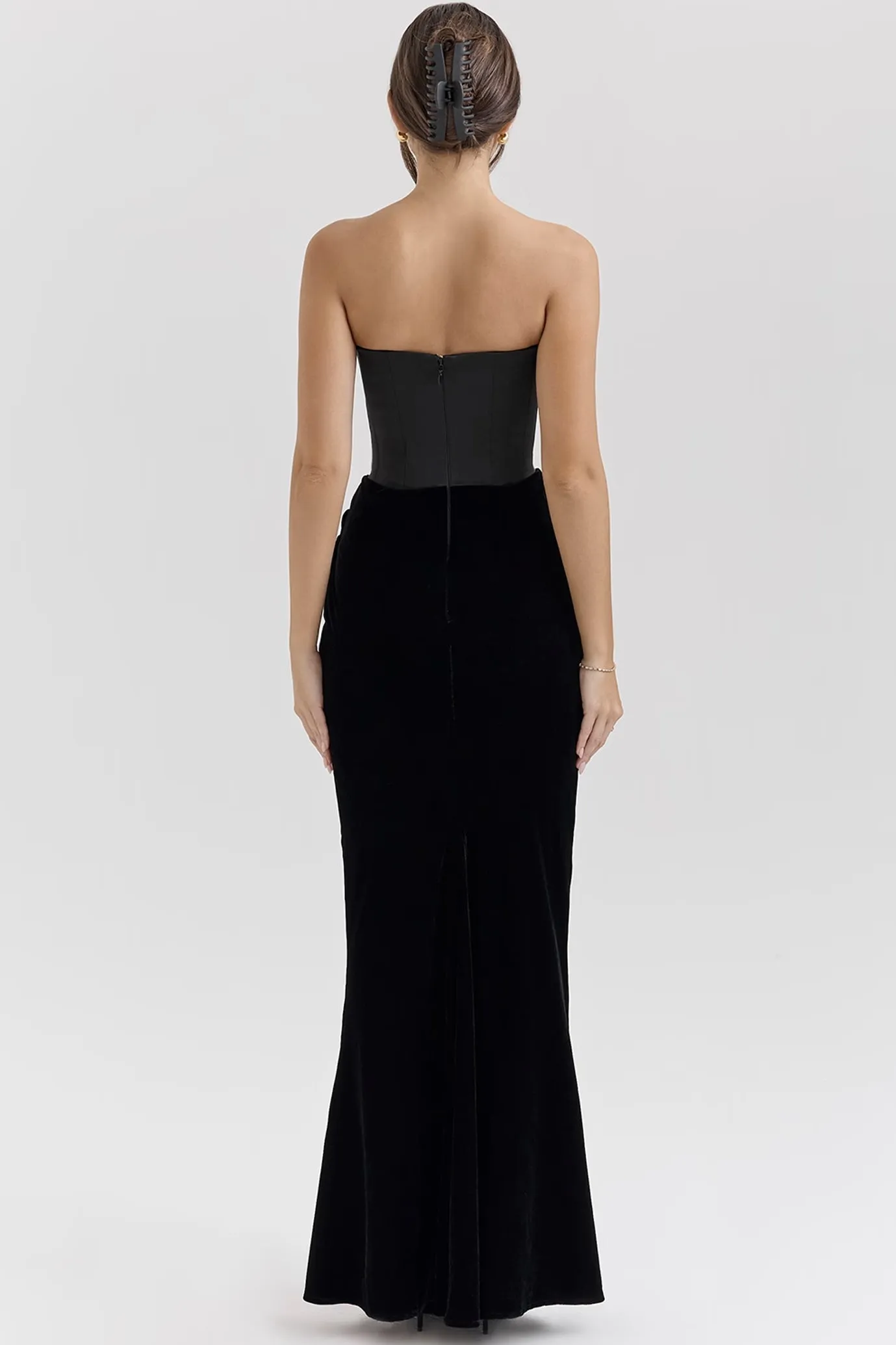 Persephone Black Velvet Strapless Maxi Dress by House of CB