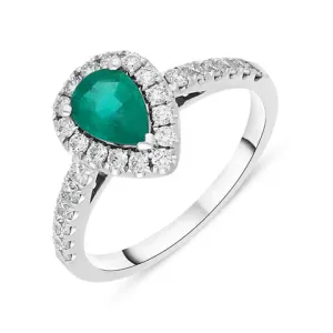 Platinum 0.40ct Emerald Diamond Pear Cut Cluster Halo Ring