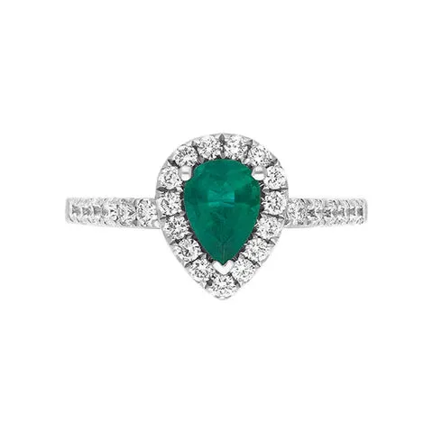 Platinum 0.40ct Emerald Diamond Pear Cut Cluster Halo Ring