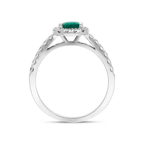 Platinum 0.40ct Emerald Diamond Pear Cut Cluster Halo Ring