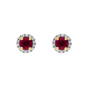 Platinum 0.83ct Ruby Diamond Cluster Round Stud Earrings