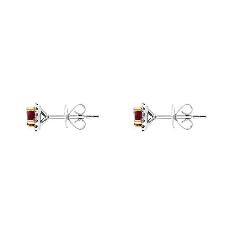 Platinum 0.83ct Ruby Diamond Cluster Round Stud Earrings