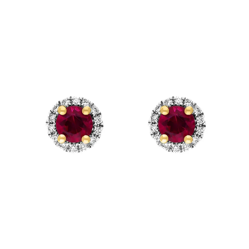 Platinum 0.83ct Ruby Diamond Cluster Round Stud Earrings