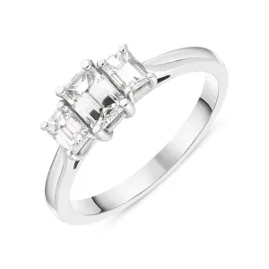 Platinum 0.88ct Diamond Emerald Cut Trilogy Ring