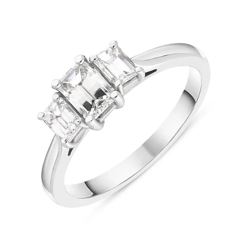 Platinum 0.88ct Diamond Emerald Cut Trilogy Ring