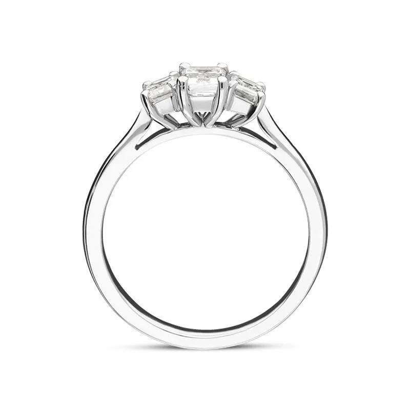 Platinum 0.88ct Diamond Emerald Cut Trilogy Ring
