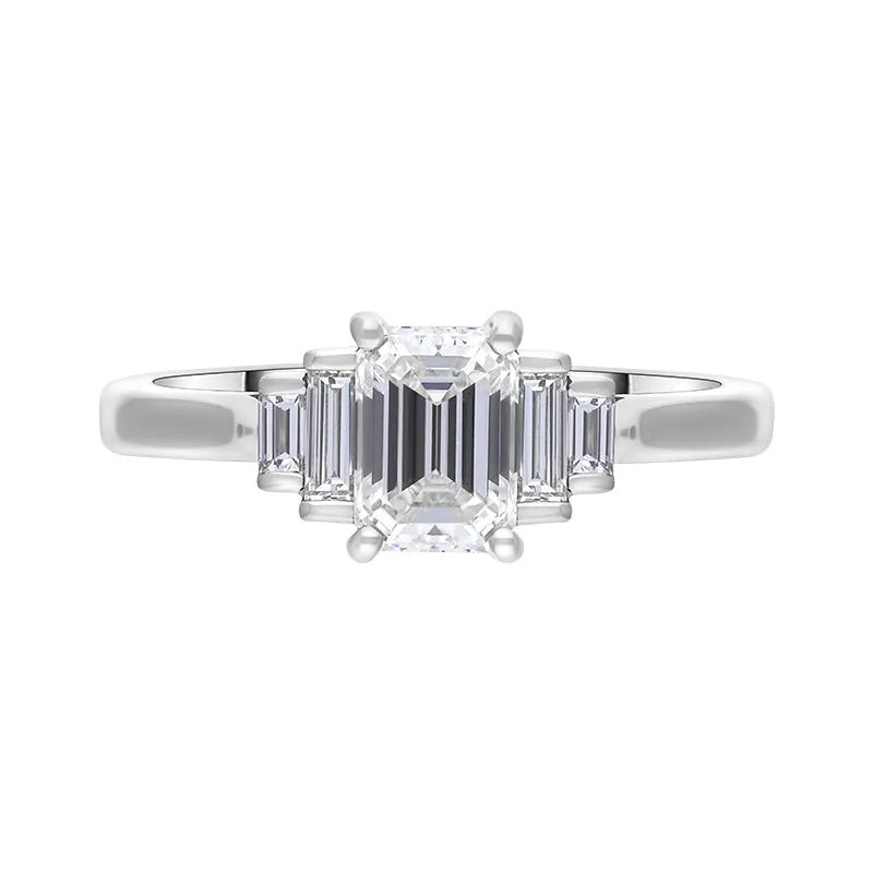Platinum Diamond GIA Certified Emerald and Baguette Cut Ring