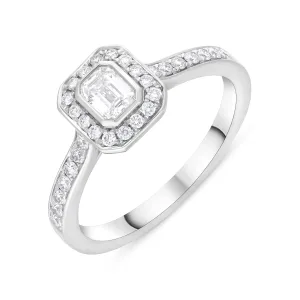 Platinum GIA Certified GVS2 0.59ct Diamond Emerald Cut Framed Cluster Ring