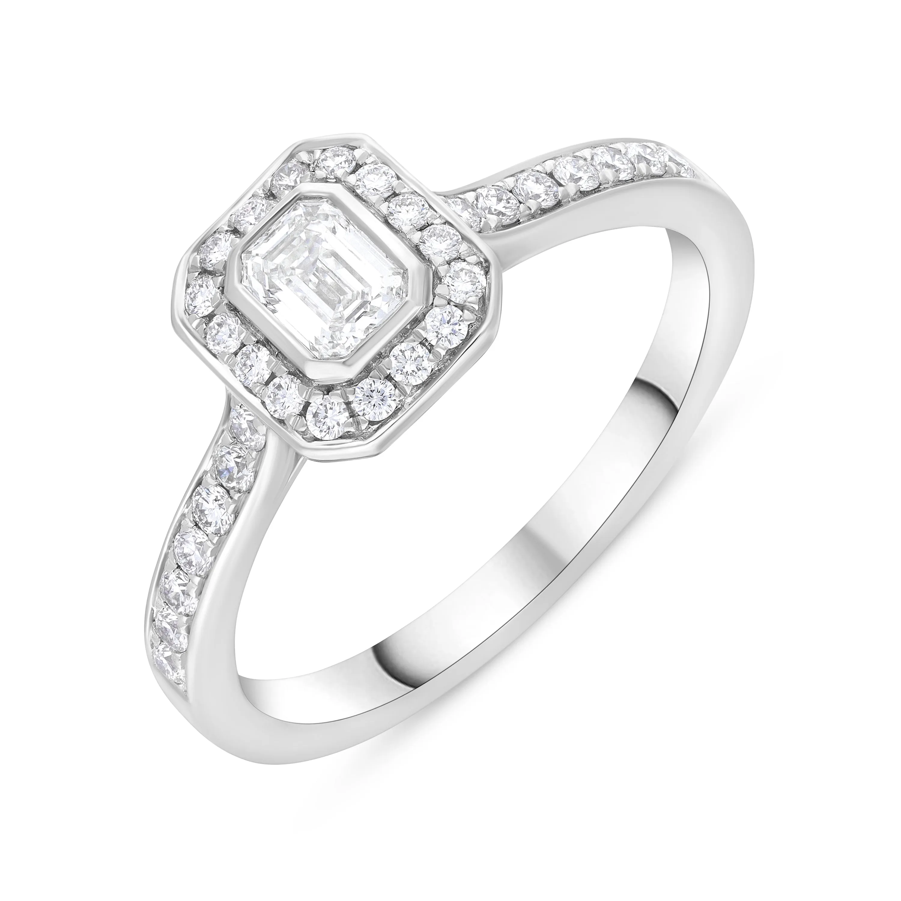 Platinum GIA Certified GVS2 0.59ct Diamond Emerald Cut Framed Cluster Ring