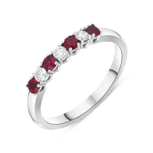 Platinum Ruby Diamond Seven Stone Claw Set Half Eternity Ring